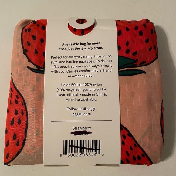 BAGGU Reusable Standard Bag Graphic Strawberry EcoFriendly Reusable Errands - Picture 2 of 3